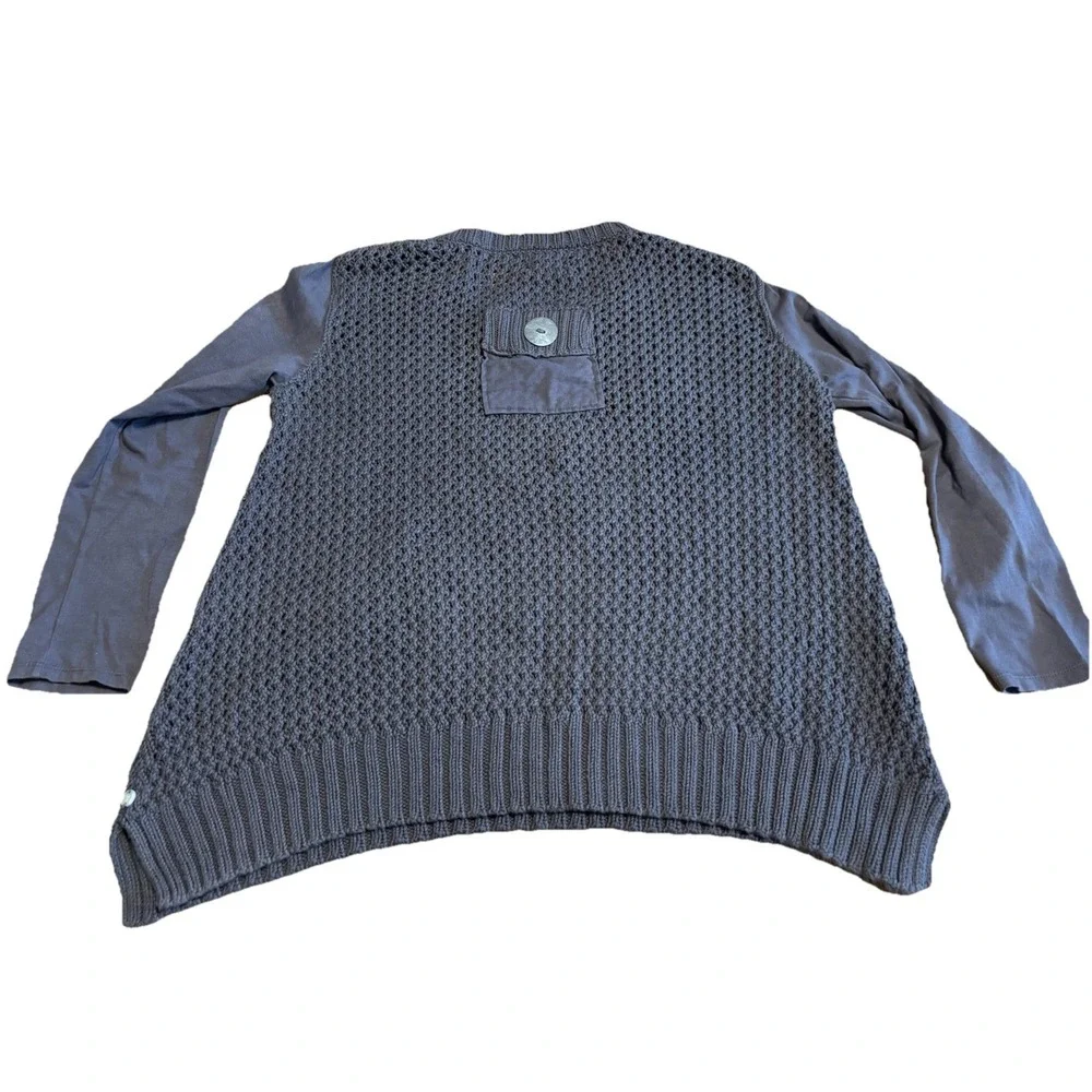Pure Handknit Women's Oversized Grey Mixed Media Chunky Knit Pocket Sweater XS - Picture 6 of 13